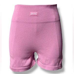BO + TEE Pink Ribbed High Waisted Biker Shorts